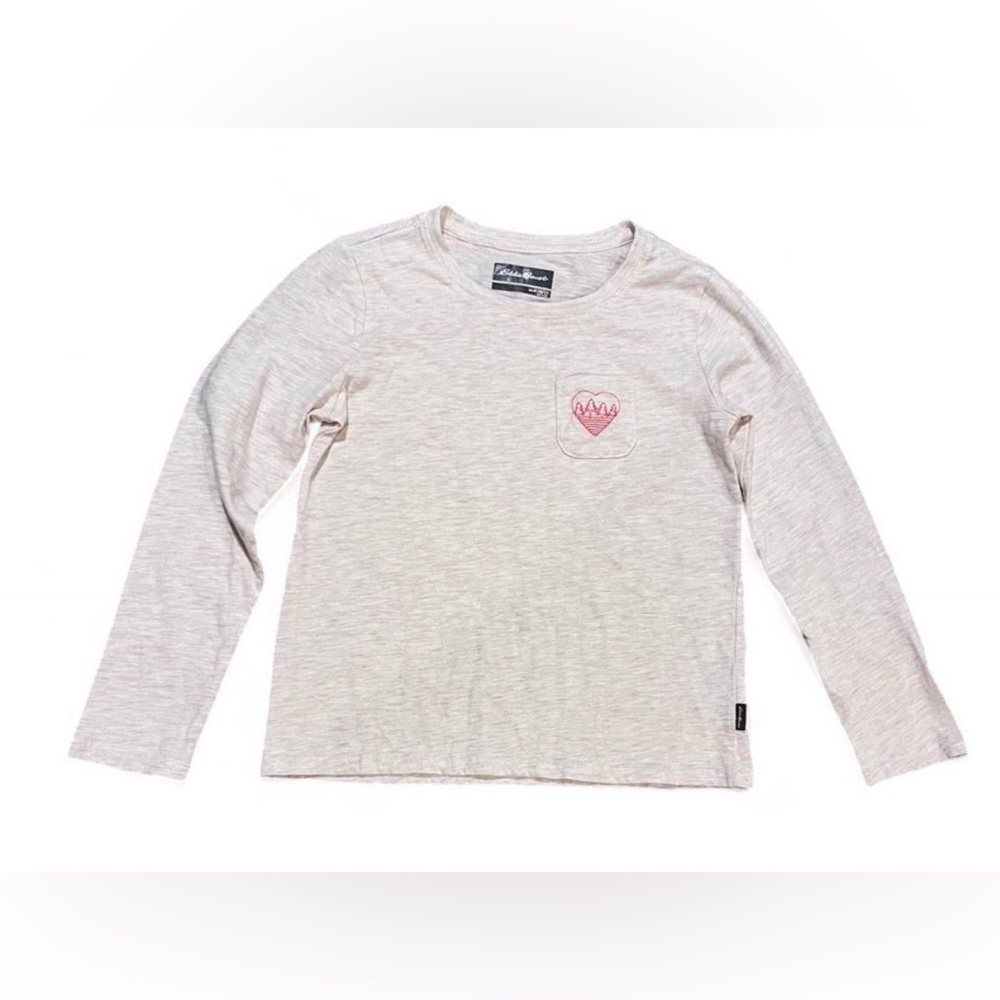 Eddie Bauer Kids M Cream Long Sleeve Shirt Embroidered Pocket Outdoor